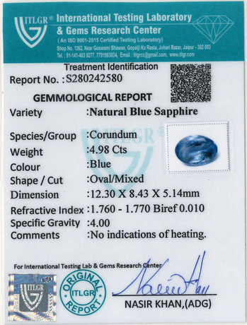 Blue Sapphire - 4.98 Carat