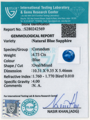 Blue Sapphire - 4.73 Carat