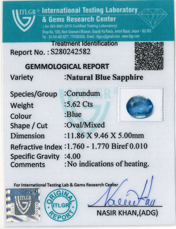 Blue Sapphire - 5.62 Carat