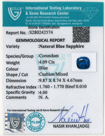 Blue Sapphire - 4.09 Carat