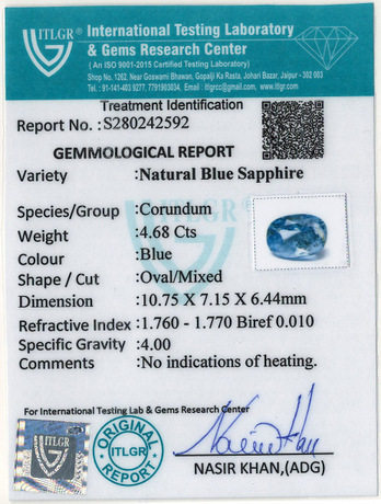Blue Sapphire - 4.68 Carat