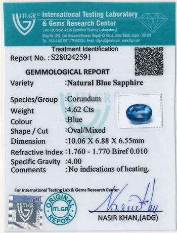 Blue Sapphire - 4.62 Carat