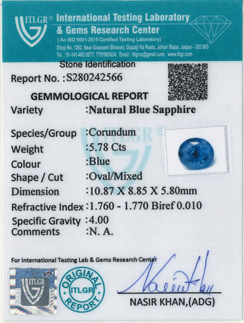 Blue Sapphire - 5.78 Carat