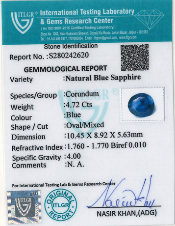 Blue Sapphire - 4.72 Carat