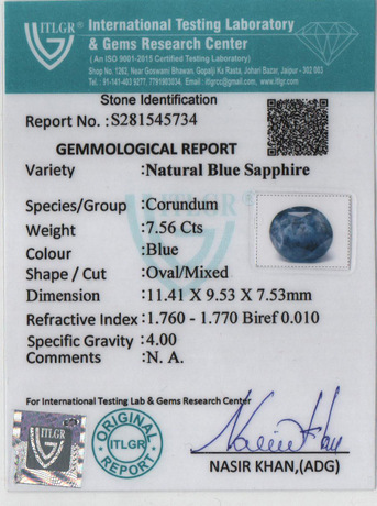 Blue Sapphire - 7.56 Carat