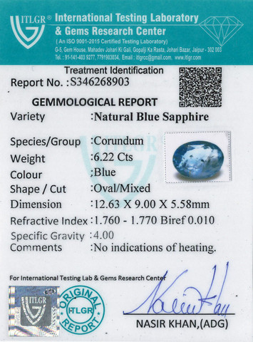 Blue Sapphire - 6.22 Carat