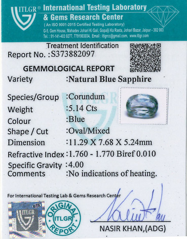 Blue Sapphire - 5.14 Carat