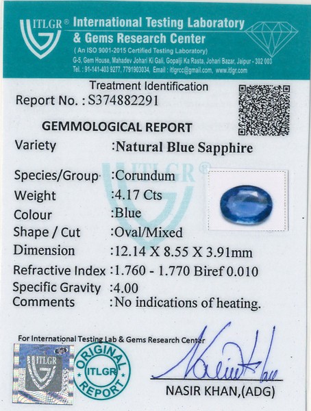 Blue Sapphire - 4.17 Carat