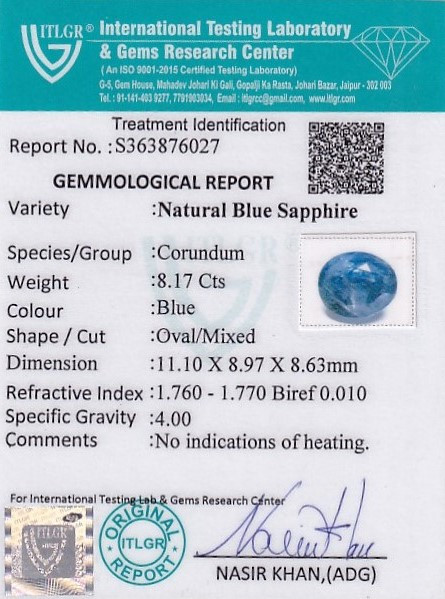 Blue Sapphire - 8.17 Carat