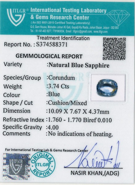 Blue Sapphire - 3.74 Carat