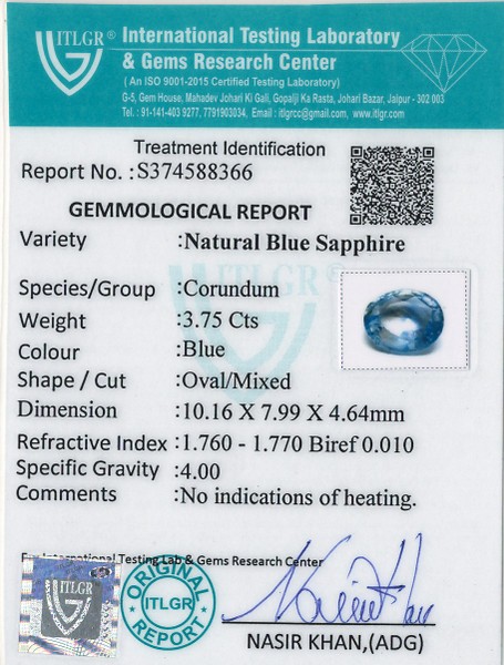 Blue Sapphire - 3.75 Carat