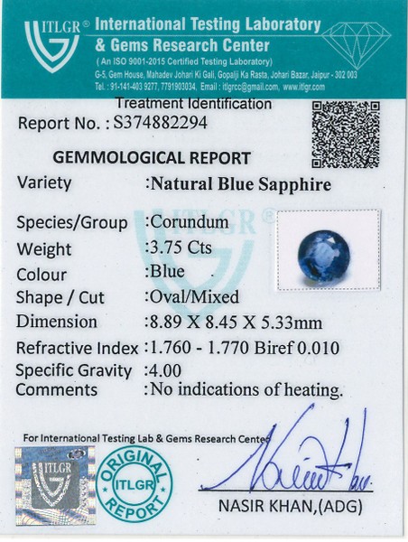 Blue Sapphire - 3.75 Carat