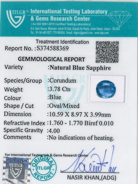 Blue Sapphire - 3.78 Carat