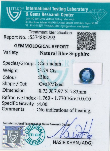Blue Sapphire - 3.79 Carat