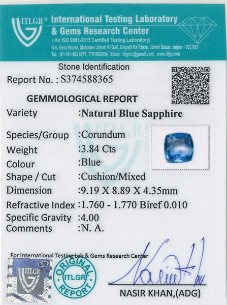 Blue Sapphire - 3.84 Carat