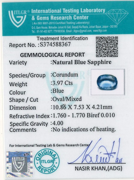 Blue Sapphire - 3.97 Carat