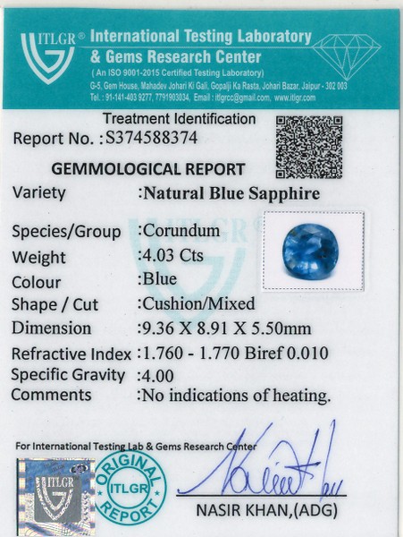 Blue Sapphire - 4.03 Carat