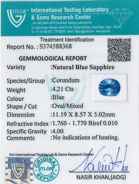 Blue Sapphire - 4.21 Carat
