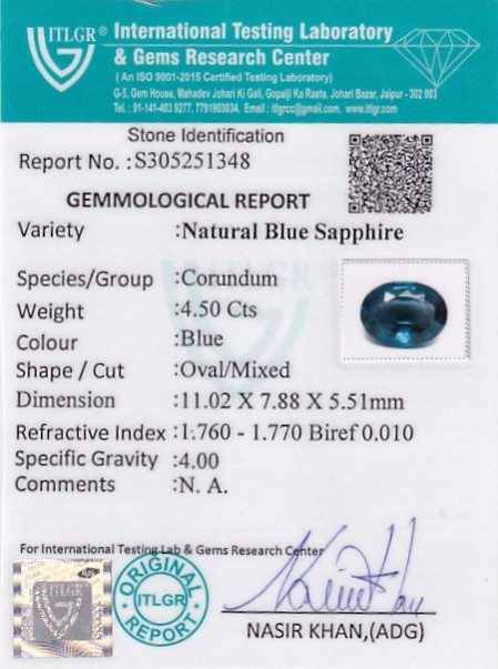 Blue Sapphire - 4.49 Carat