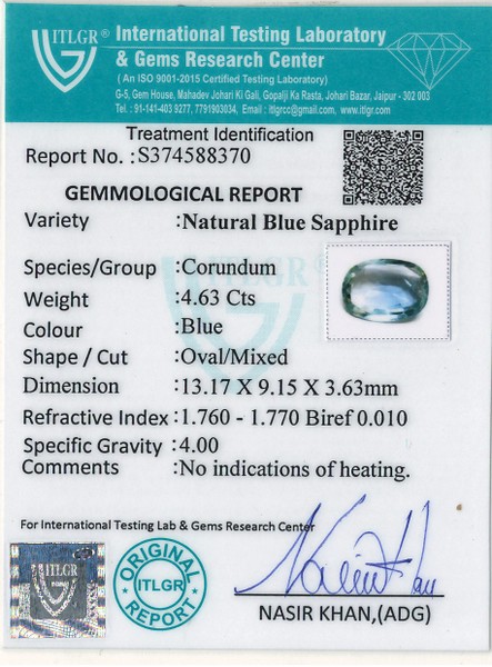 Blue Sapphire - 4.63 Carat