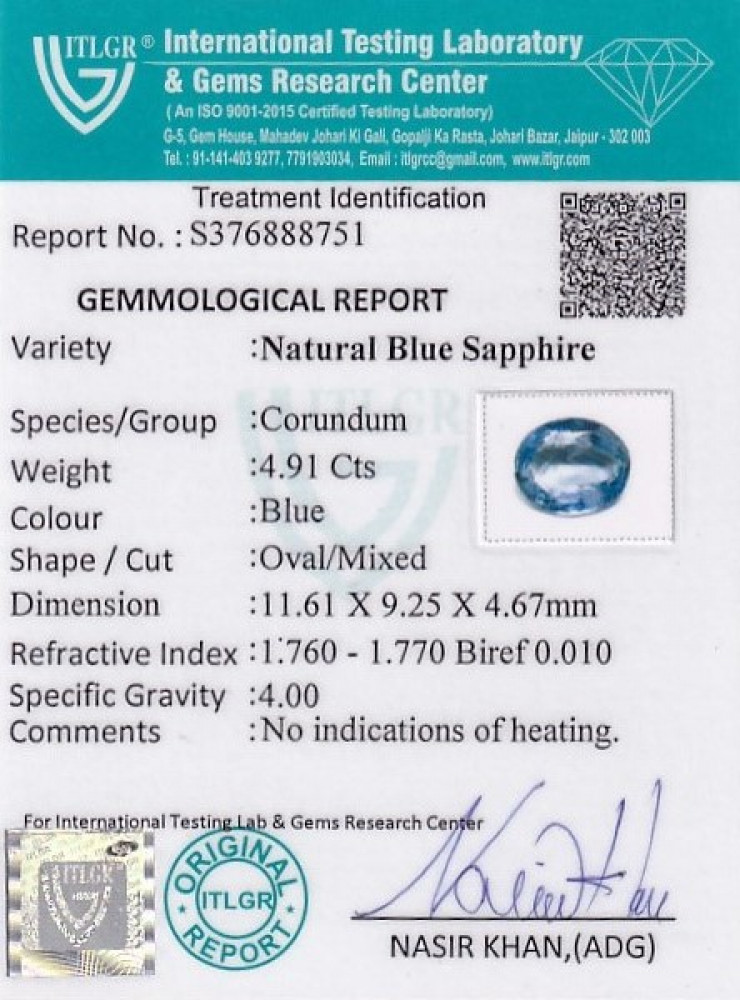 Blue Sapphire - 4.91 Carat