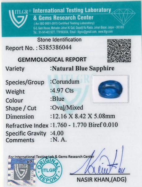 Blue Sapphire - 4.97 Carat