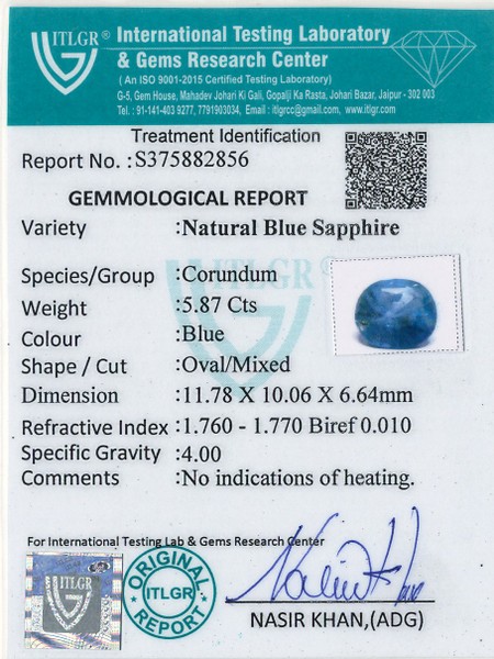 Blue Sapphire - 5.87 Carat