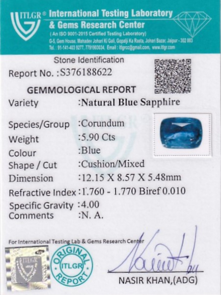 Blue Sapphire - 5.9 Carat