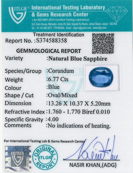 Blue Sapphire - 6.77 Carat