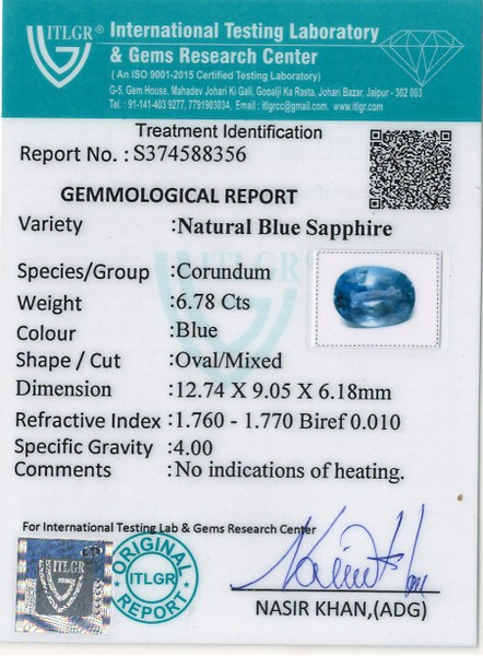 Blue Sapphire - 6.78 Carat
