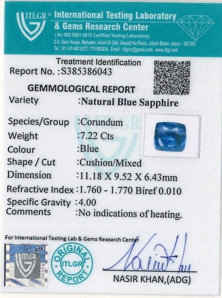 Blue Sapphire - 7.22 Carat