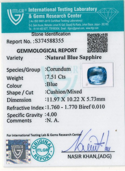 Blue Sapphire - 7.51 Carat