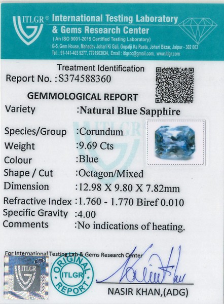 Blue Sapphire - 9.69 Carat