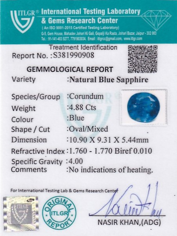 Blue Sapphire - 4.88 Carat