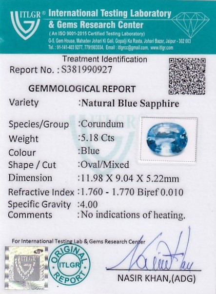 Blue Sapphire - 5.18 Carat