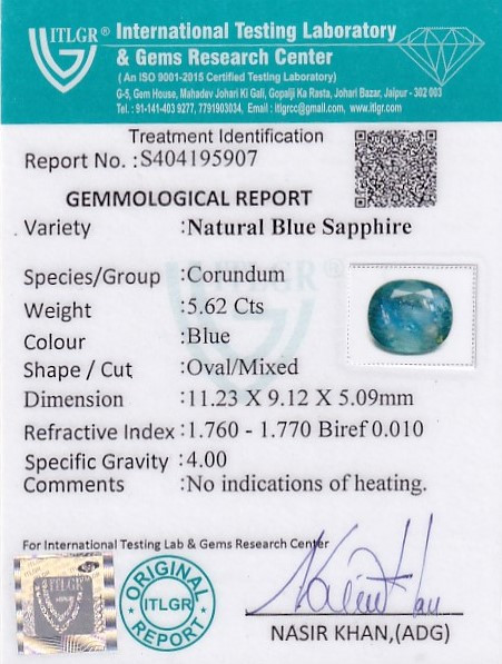 Blue Sapphire - 5.62 Carat