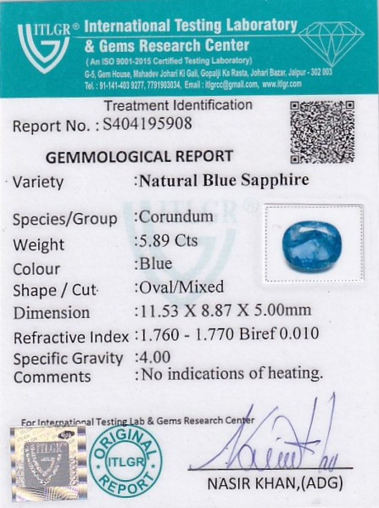 Blue Sapphire - 5.89 Carat