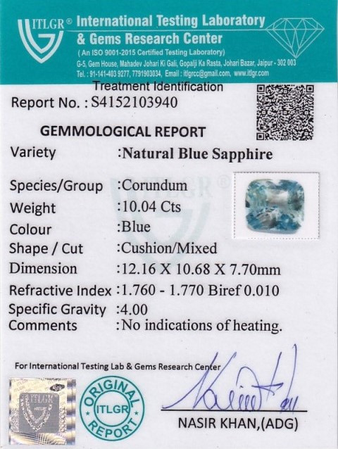 Blue Sapphire - 10.04 Carat