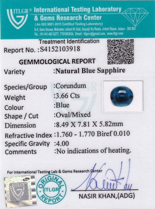 Blue Sapphire - 3.66 Carat