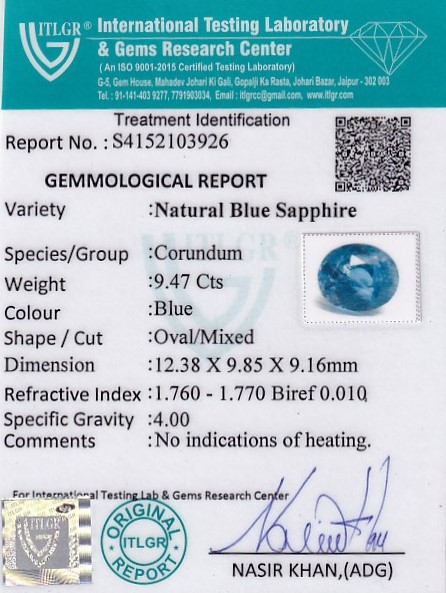 Blue Sapphire - 9.47 Carat
