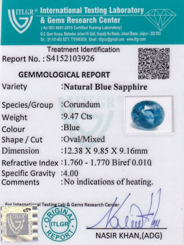Blue Sapphire - 9.47 Carat