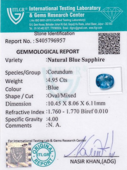 Blue Sapphire - 4.95 Carat