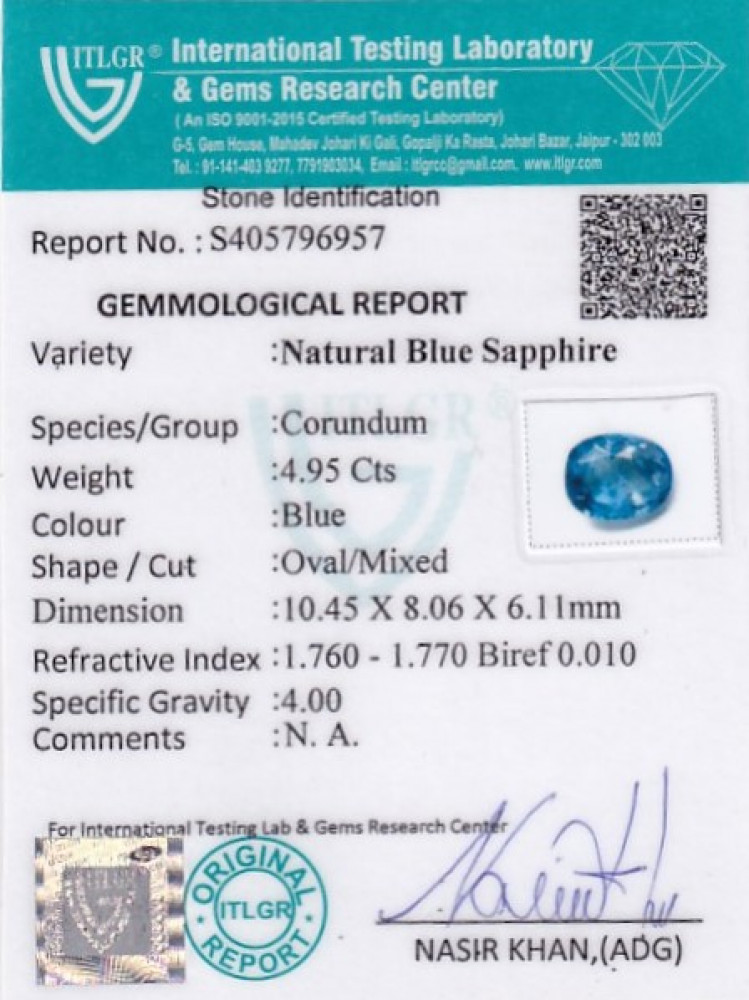 Blue Sapphire - 4.95 Carat