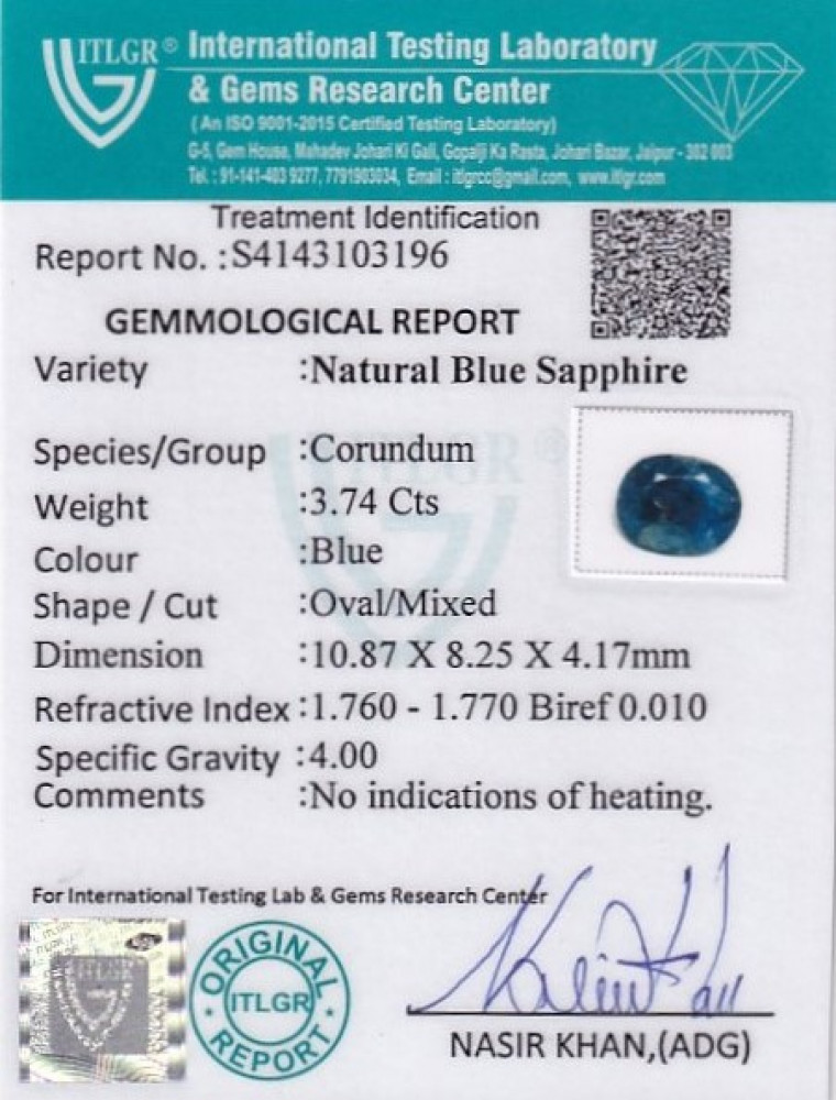 Blue Sapphire - 3.74 Carat