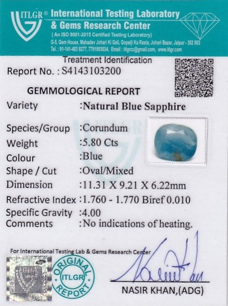 Blue Sapphire - 5.8 Carat