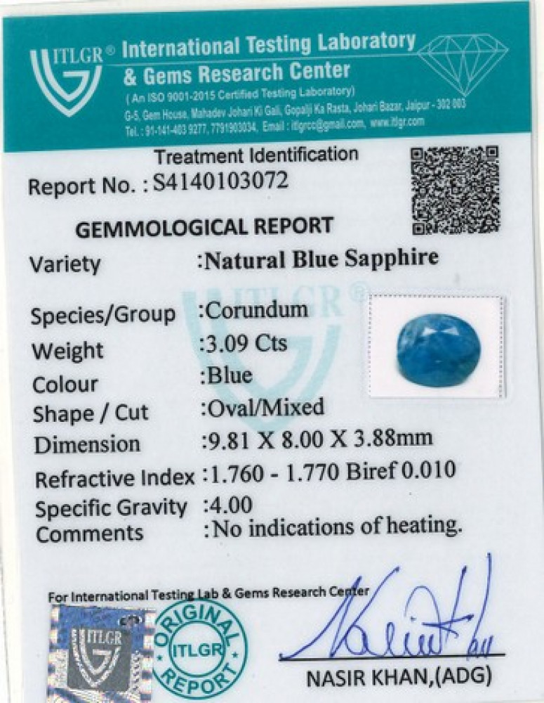 Blue Sapphire - 3.09 Carat