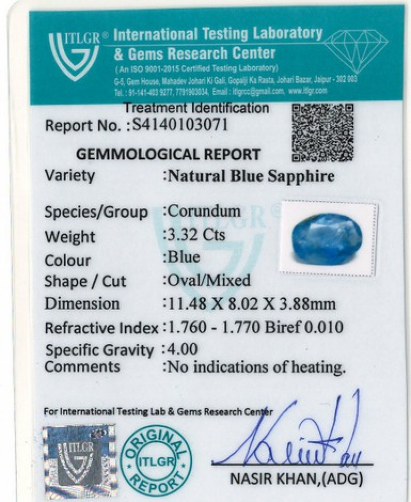 Blue Sapphire - 3.32 Carat