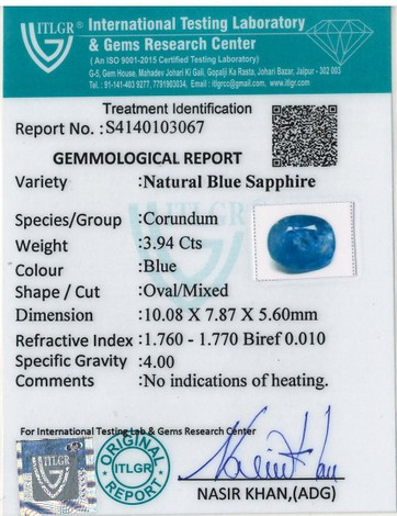 Blue Sapphire - 3.94 Carat