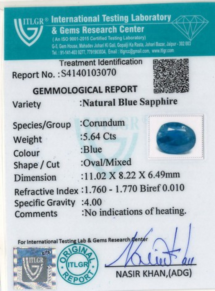 Blue Sapphire - 5.64 Carat