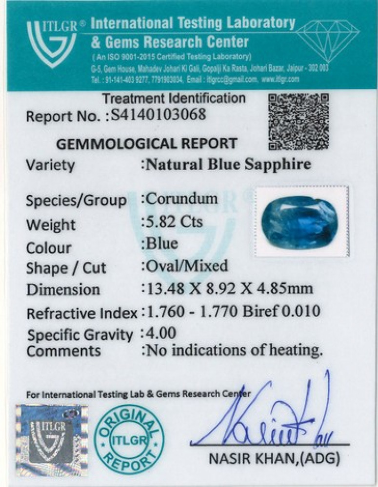 Blue Sapphire - 5.82 Carat
